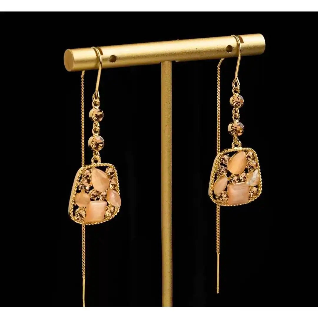 Geometric Tassel Long Crystal Drop Earrings