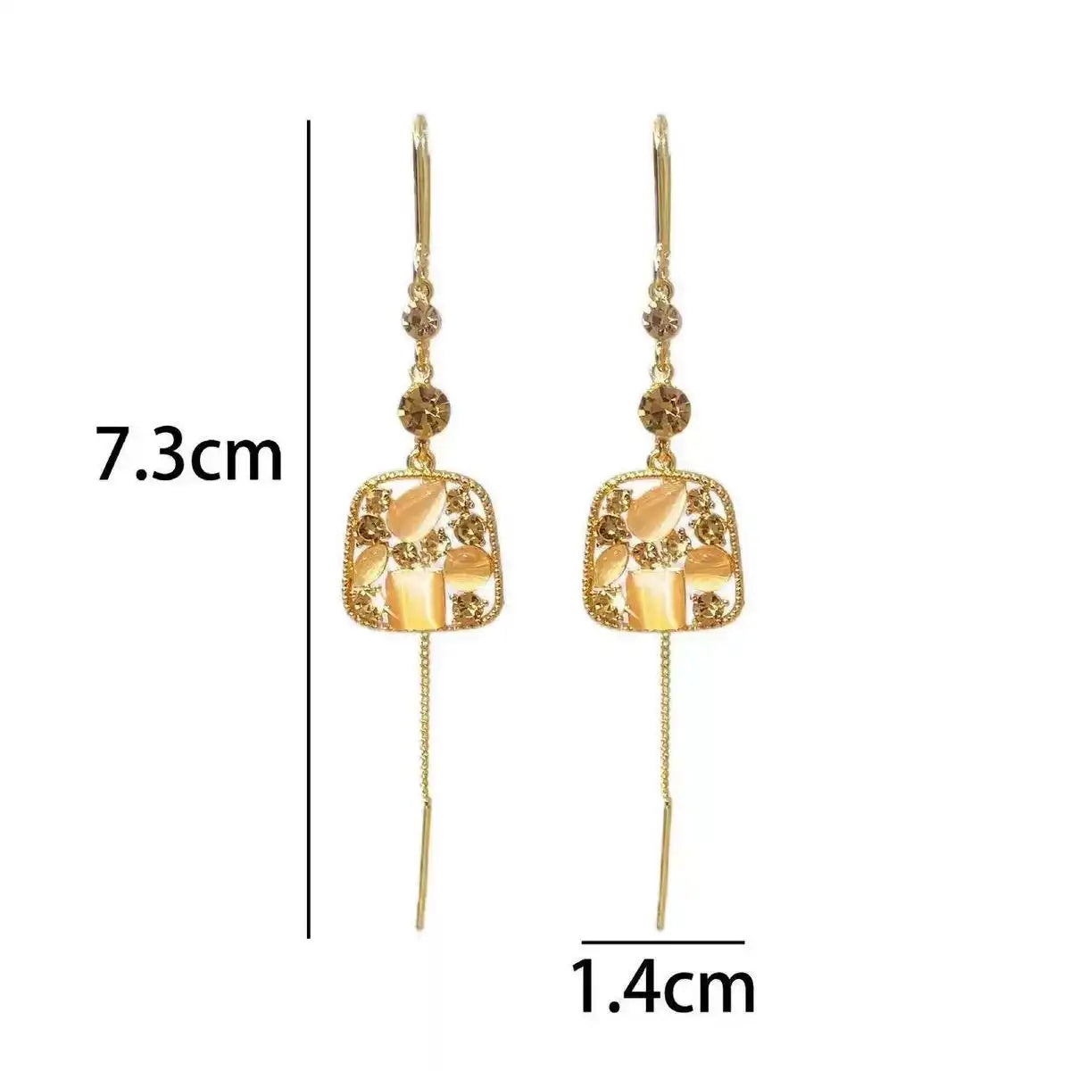 Geometric Tassel Long Crystal Drop Earrings
