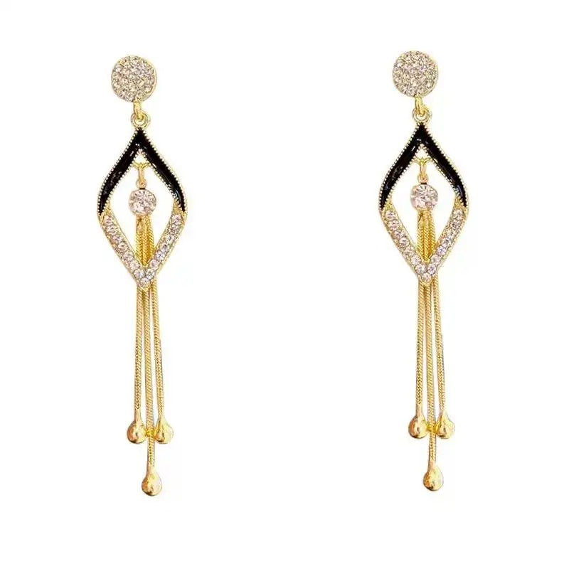 Geometric Tassel Needle Long Drop Earrings