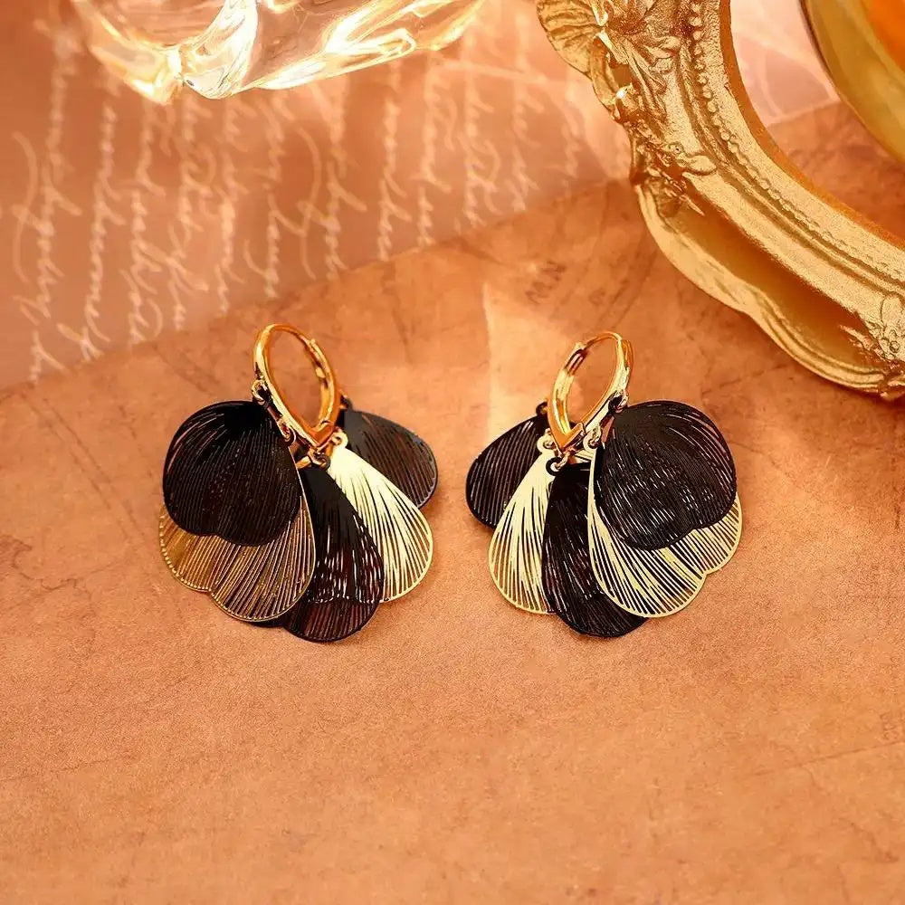 Ginkgo Leaf Metal Hollow Out Drop Earrings
