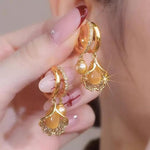 Ginkgo Leaf Pearl Retro Crystal Earrings