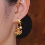 Ginkgo Leaf Pearl Retro Crystal Earrings