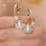Ginkgo Leaf Pearl Retro Crystal Earrings