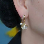Ginkgo Leaf Pearl Retro Crystal Earrings