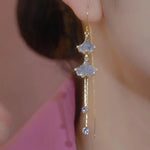 Ginkgo Leaf Tassel Drop Earrings