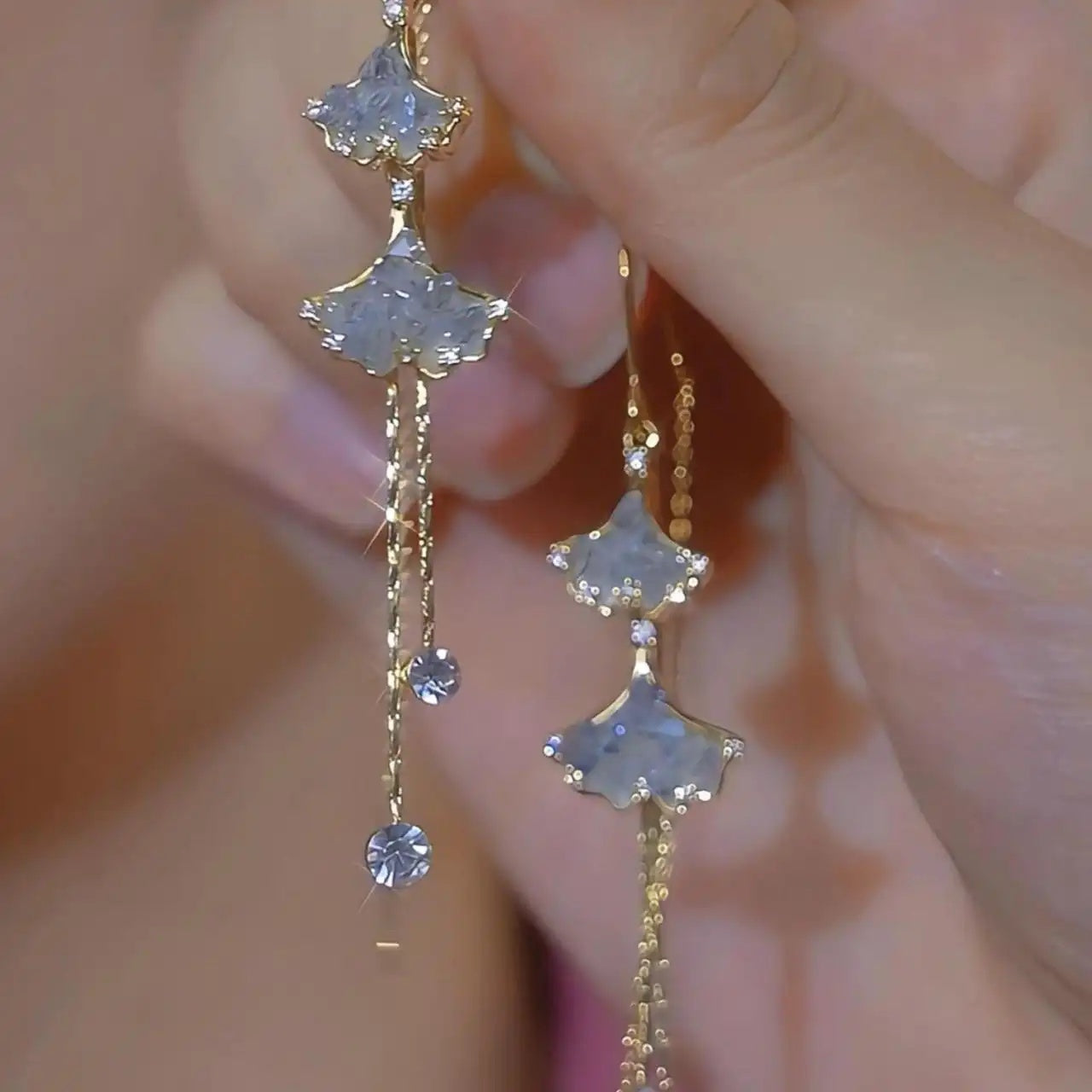 Ginkgo Leaf Tassel Drop Earrings