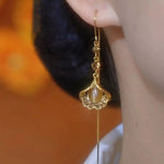 Ginkgo Leaf Tassel Long Drop Earrings