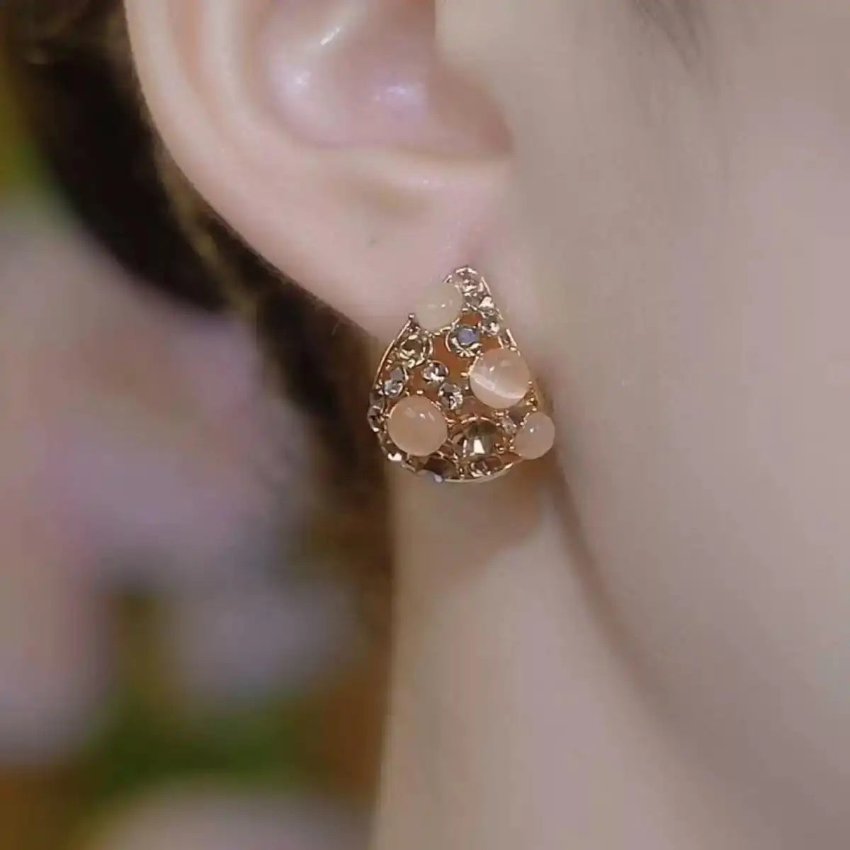 Gold Basket Floral Hoop Earrings
