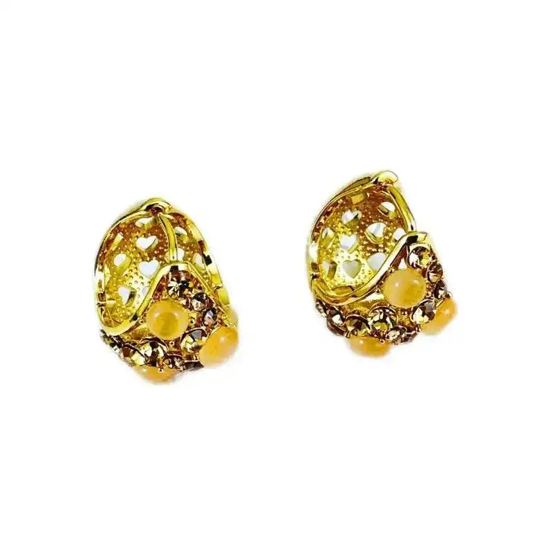 Gold Basket Floral Hoop Earrings
