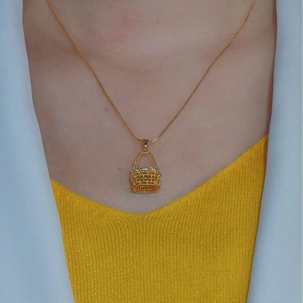 Gold Basket Pendant Necklace