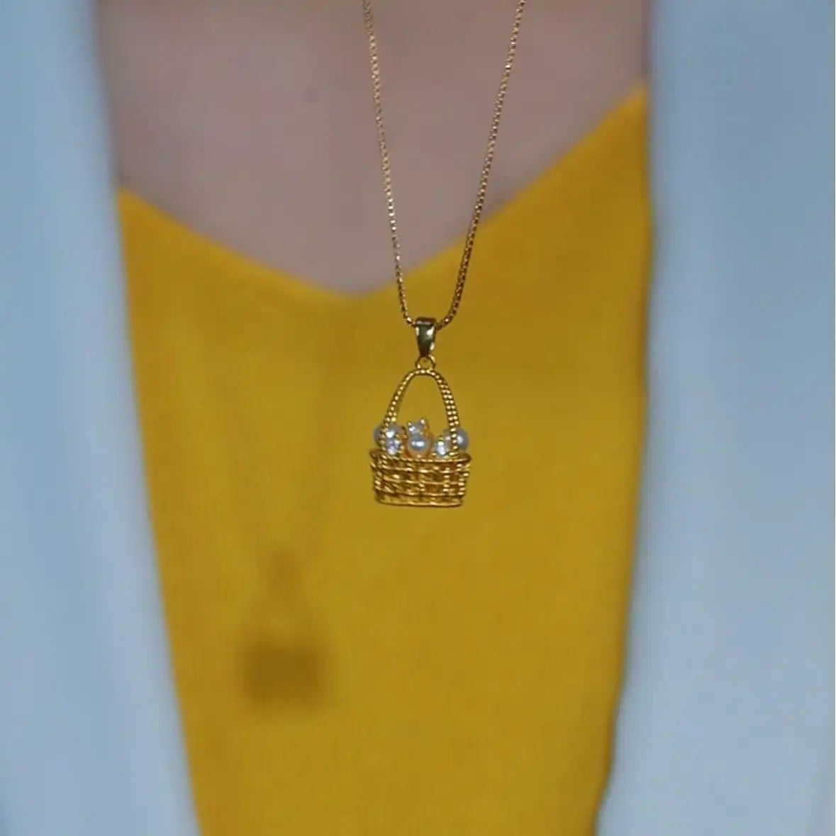 Gold Basket Pendant Necklace