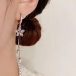 Gold Bow Pearl Tassel Drop Earrings