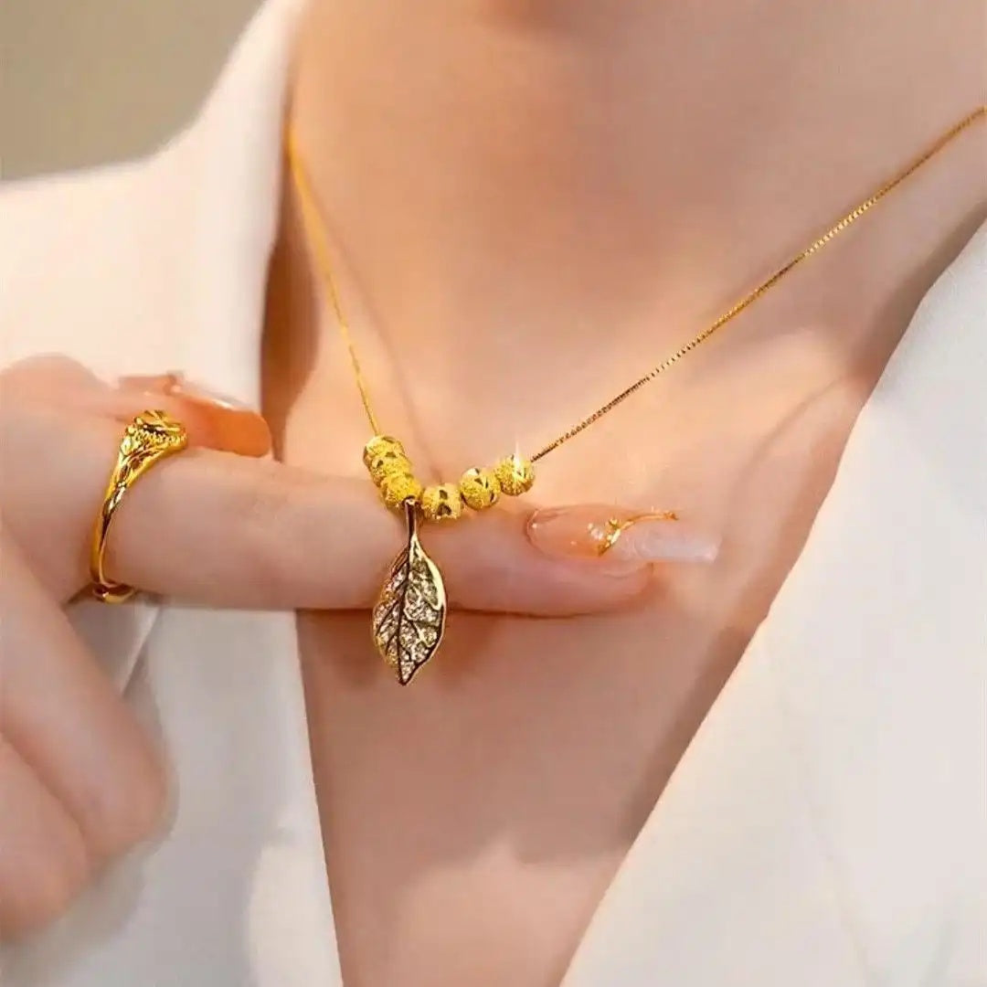 Gold Branch Jade Leaf Six Necklace