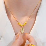 Gold Branch Jade Leaf Six Necklace