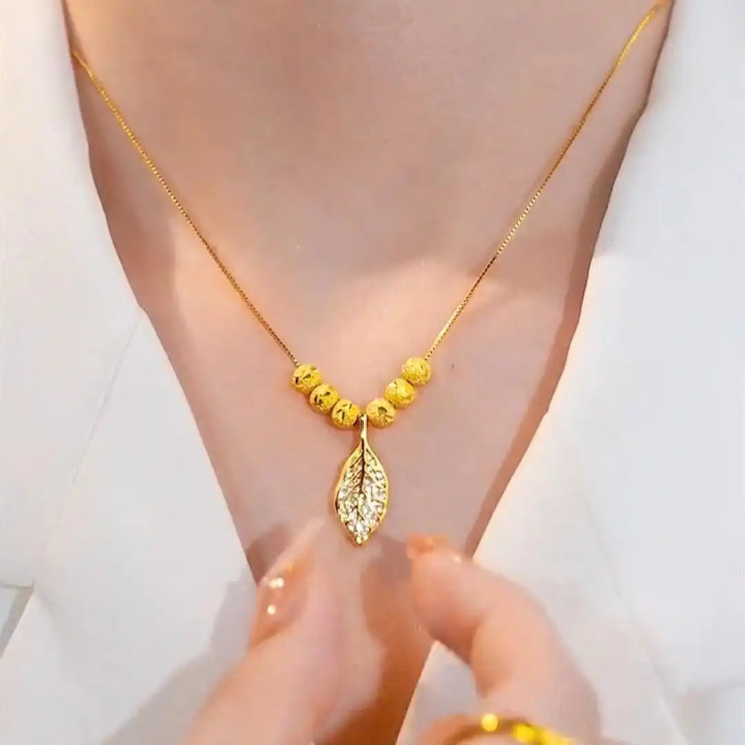 Gold Branch Jade Leaf Six Necklace