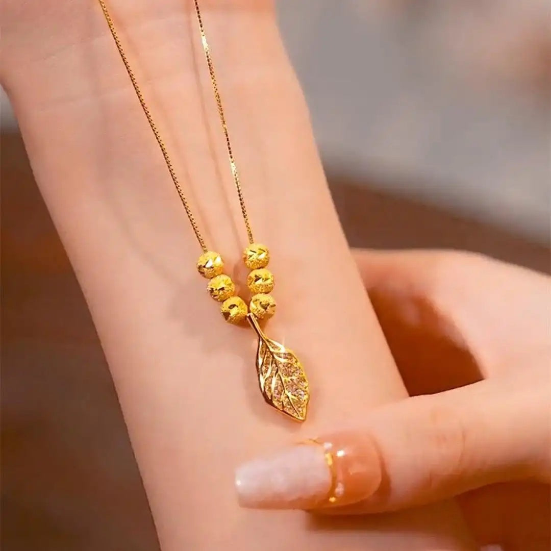 Gold Branch Jade Leaf Six Necklace