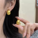 Gold Brushed Pea Clip-On Stud Earrings
