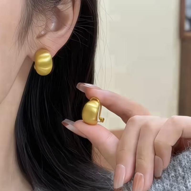 Gold Brushed Pea Clip-On Stud Earrings