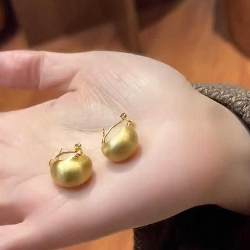 Gold Brushed Pea Clip-On Stud Earrings