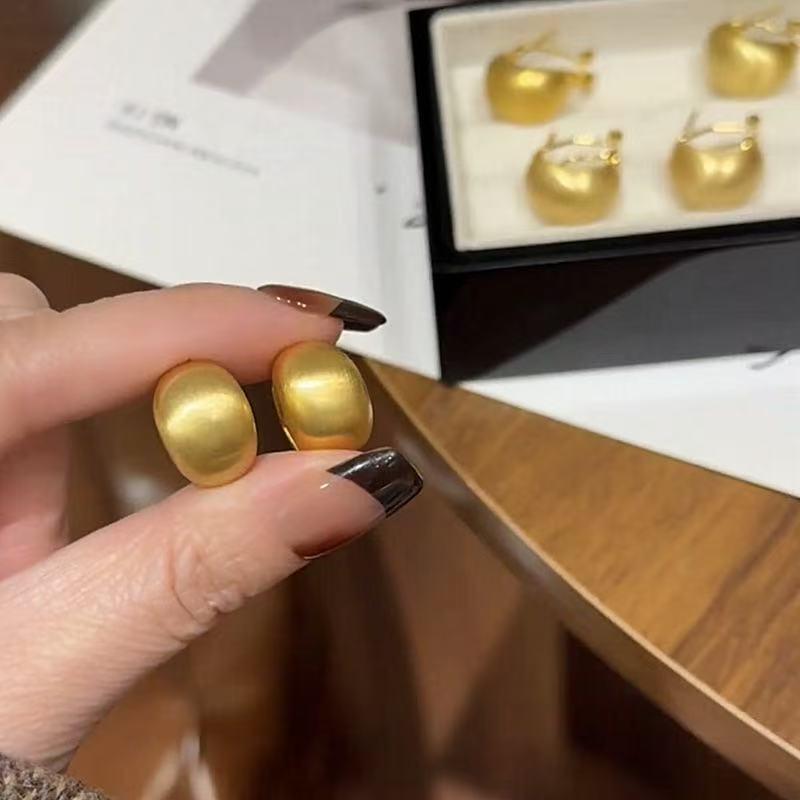 Gold Brushed Pea Clip-On Stud Earrings