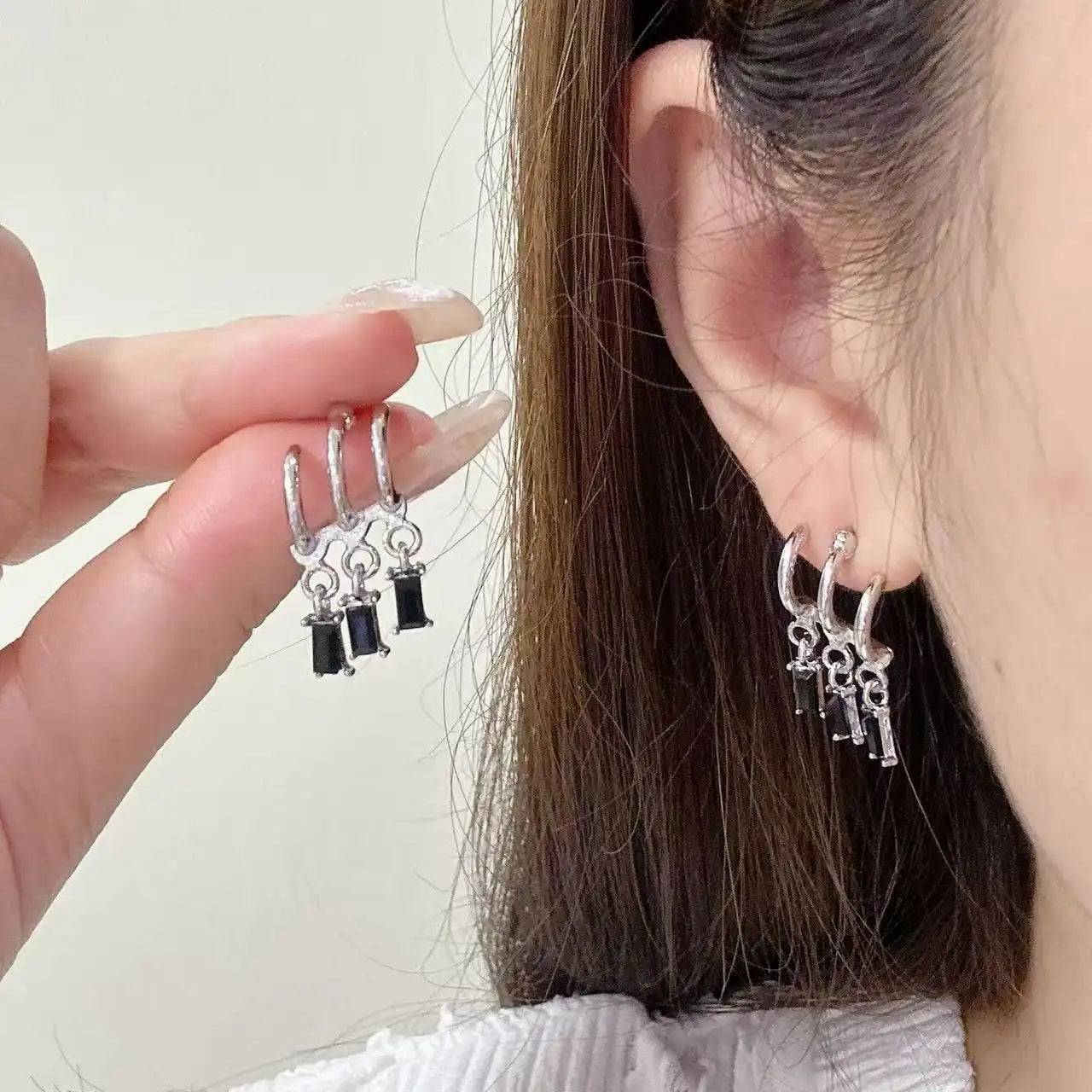Gold- C-Shape Crystal Tassel Drop Earrings