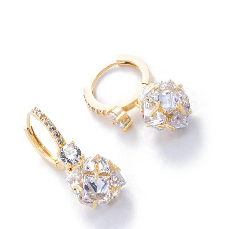 Gold Cluster Crystal Ball Hoop Earrings