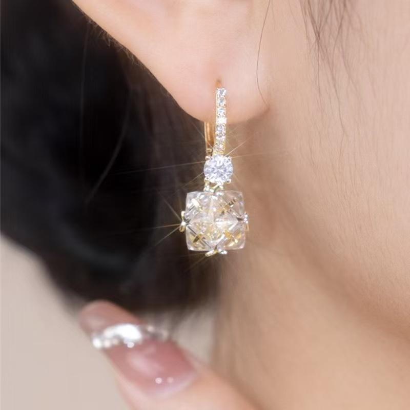 Gold Cluster Crystal Ball Hoop Earrings
