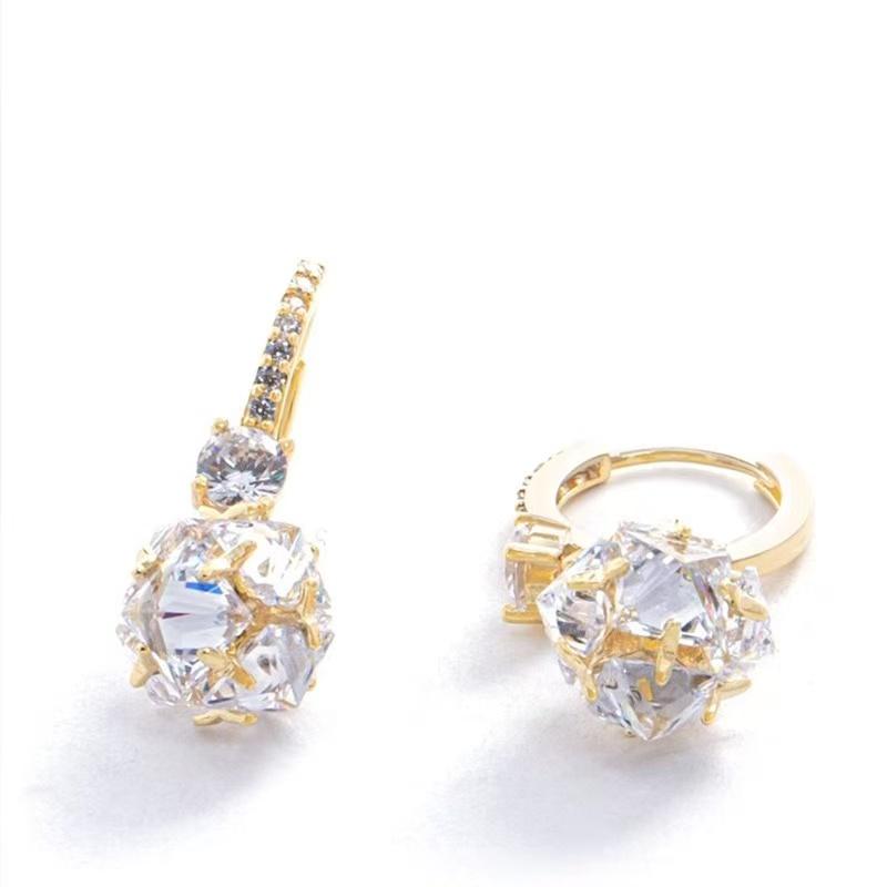 Gold Cluster Crystal Ball Hoop Earrings
