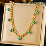 Gold- Colorful Heart-Shaped Crystal Accessory Necklace