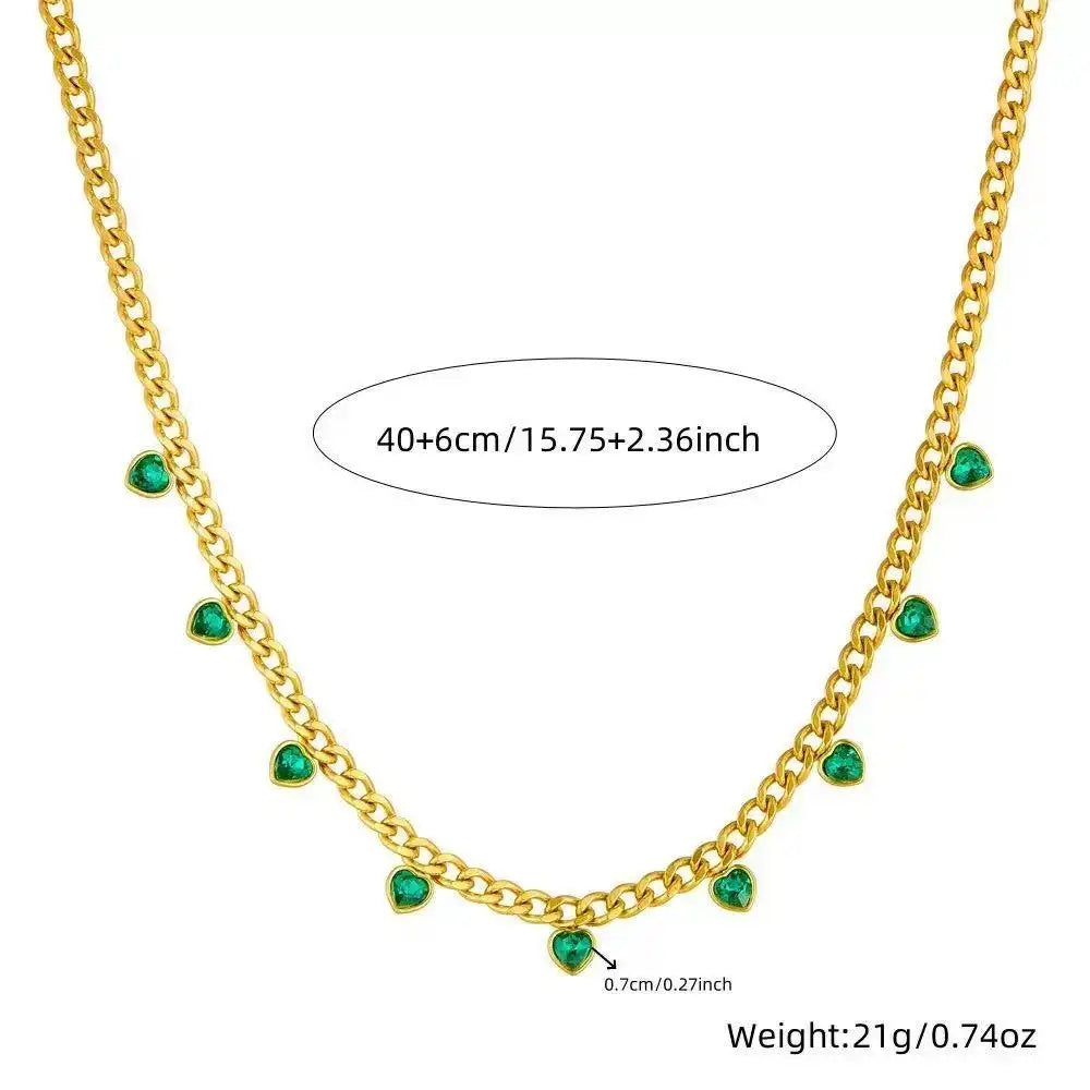 Gold- Colorful Heart-Shaped Crystal Accessory Necklace