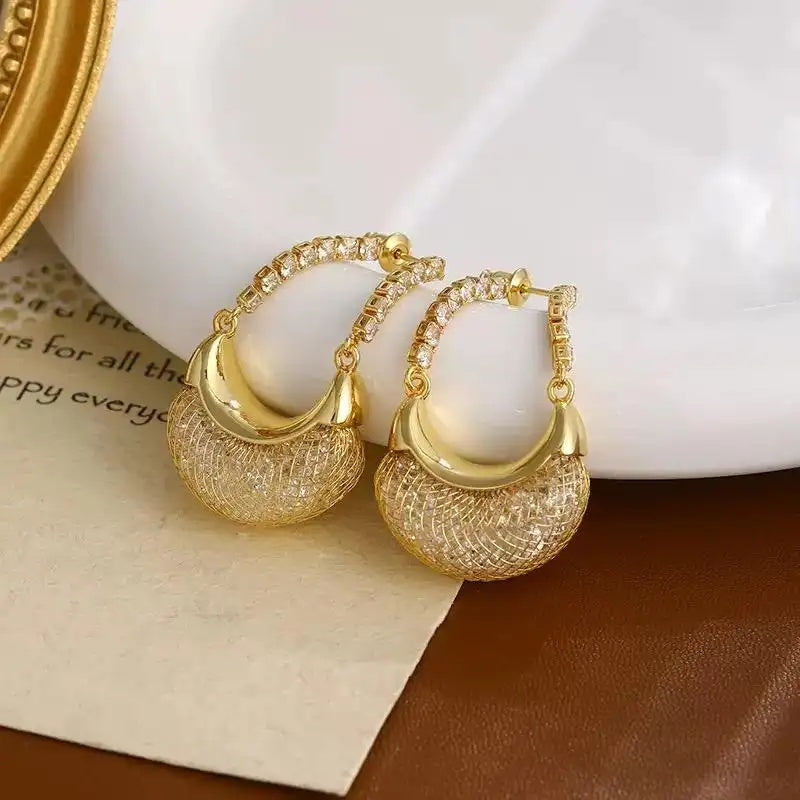 Gold Crescent Drop Earrings