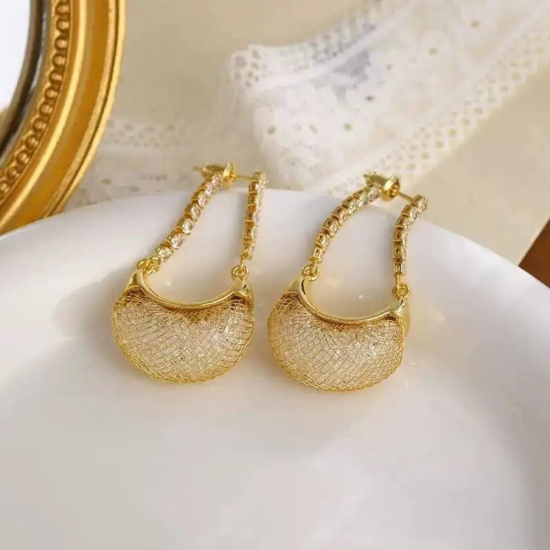 Gold Crescent Drop Earrings