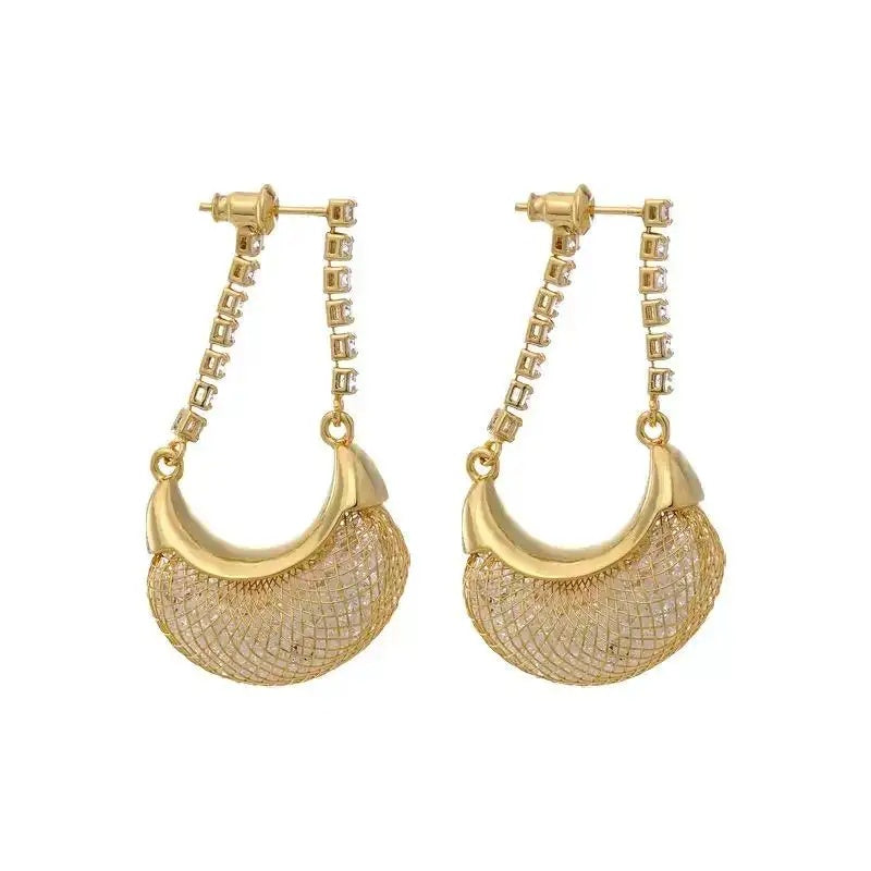 Gold Crescent Drop Earrings