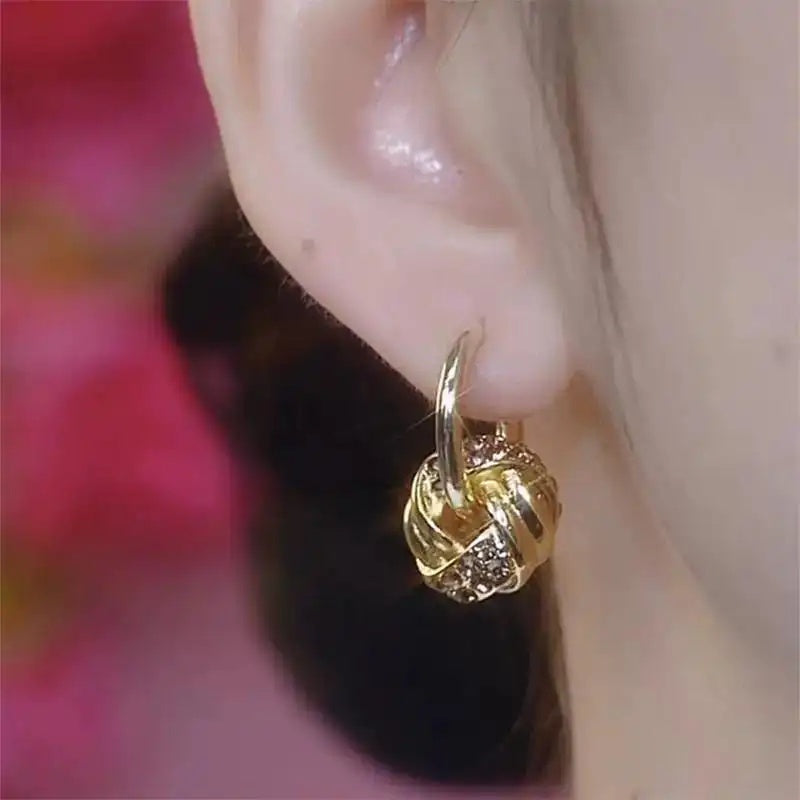 Gold Crystal Ball Hoop Earrings