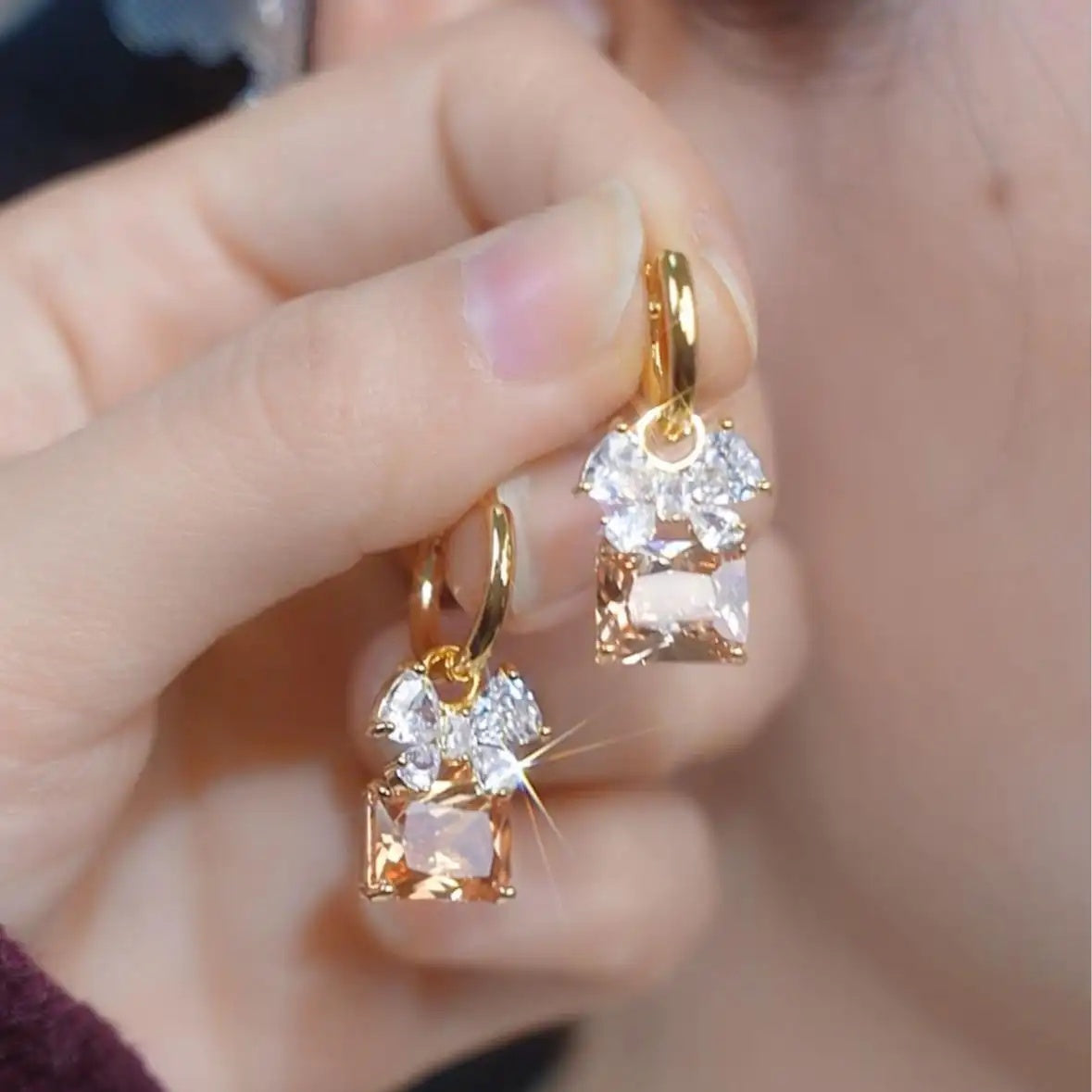 Gold Crystal Cluster Hoop Earrings
