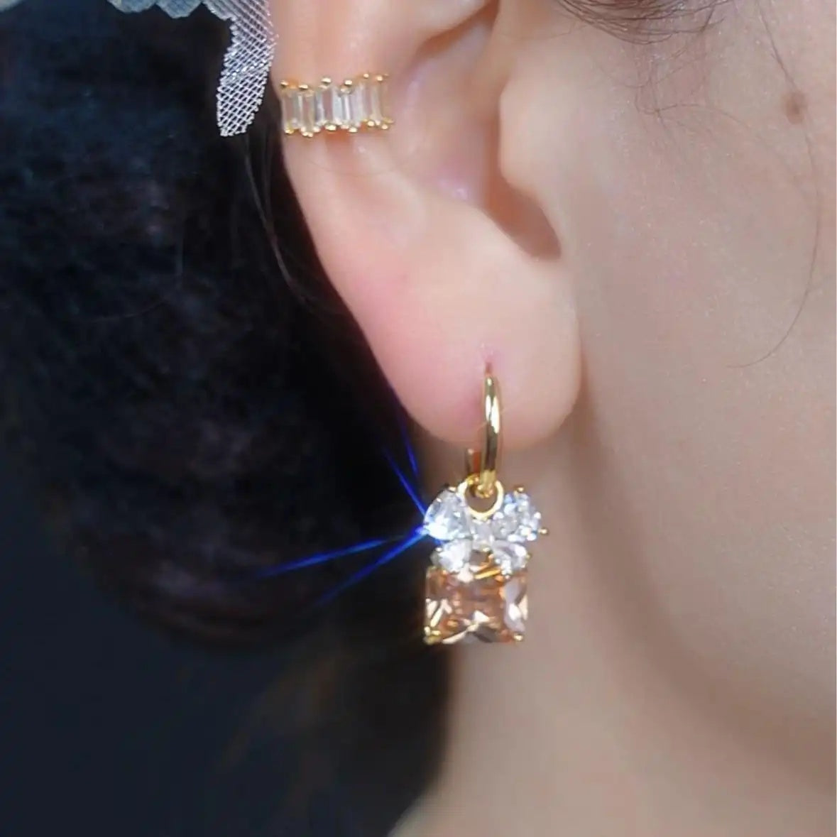 Gold Crystal Cluster Hoop Earrings