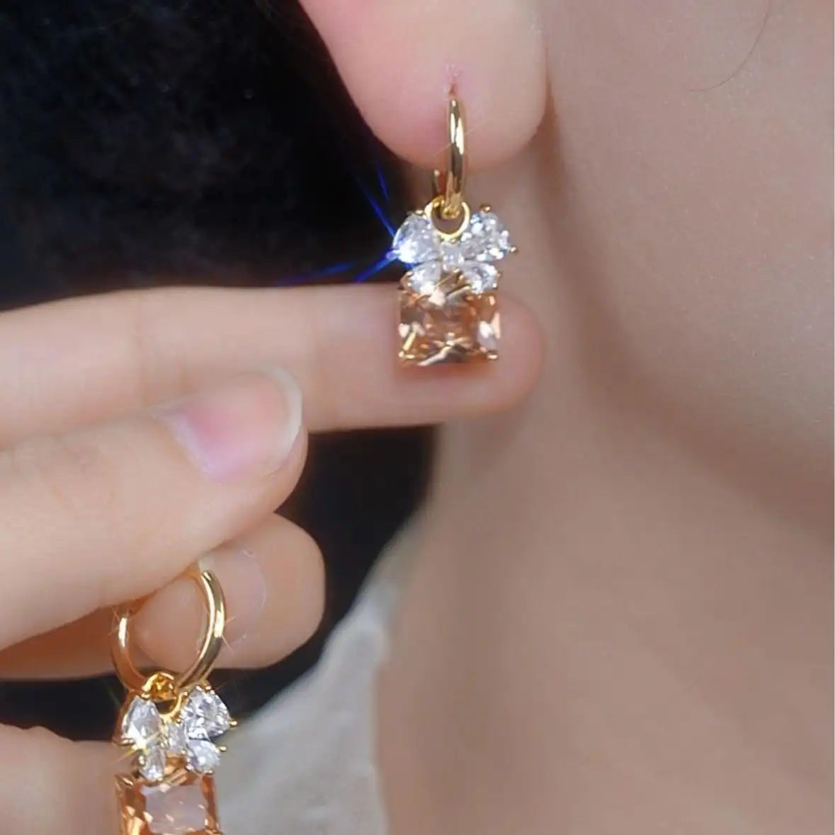 Gold Crystal Cluster Hoop Earrings