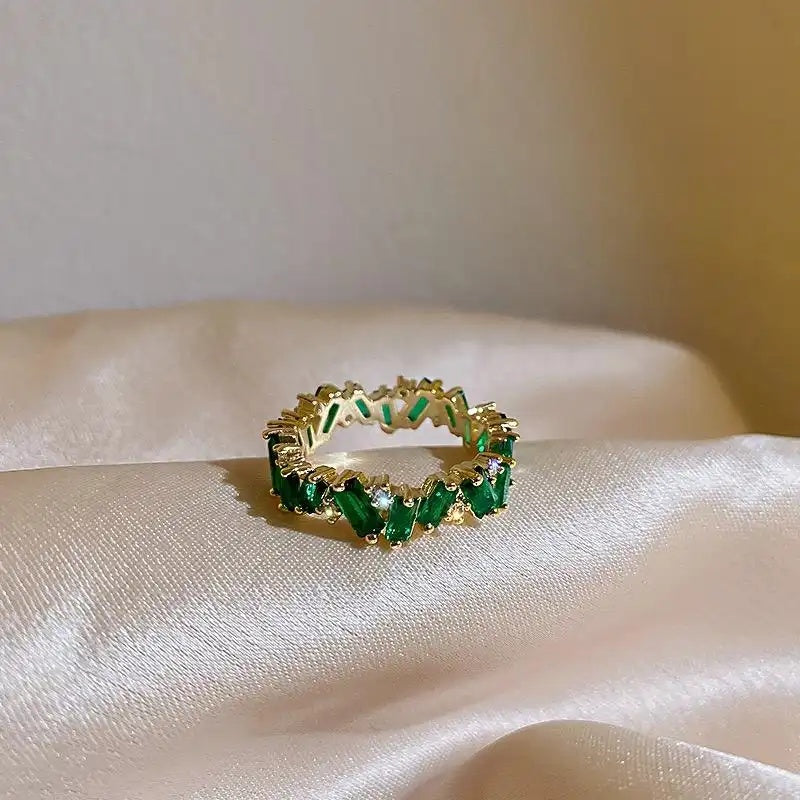 Gold- Crystal Diamond Inlays Ring