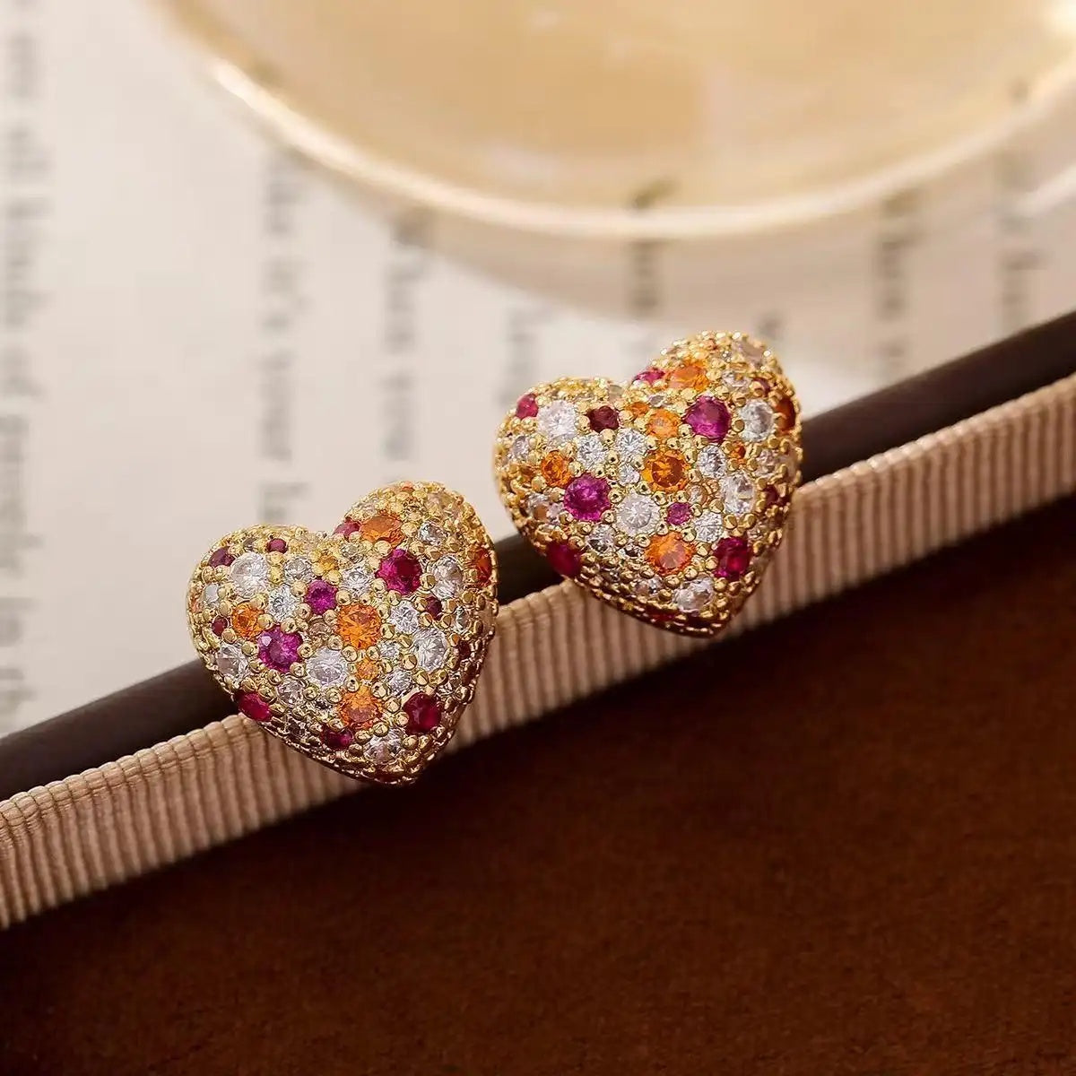 Gold- Crystal Heart Earrings