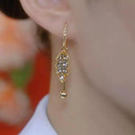 Gold Crystal Leaf Tassel Drop Earrings