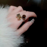 Gold- Crystal Square Circle Open Ring