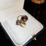 Gold- Crystal Square Circle Open Ring