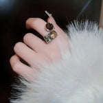Gold- Crystal Square Circle Open Ring