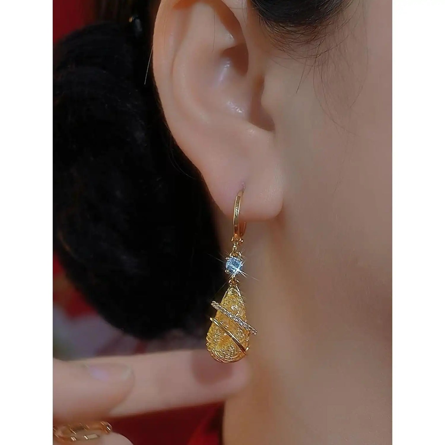 Gold Crystal Teardrop Drop Earrings