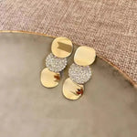 Gold Disc Needle Round Drop Earrings