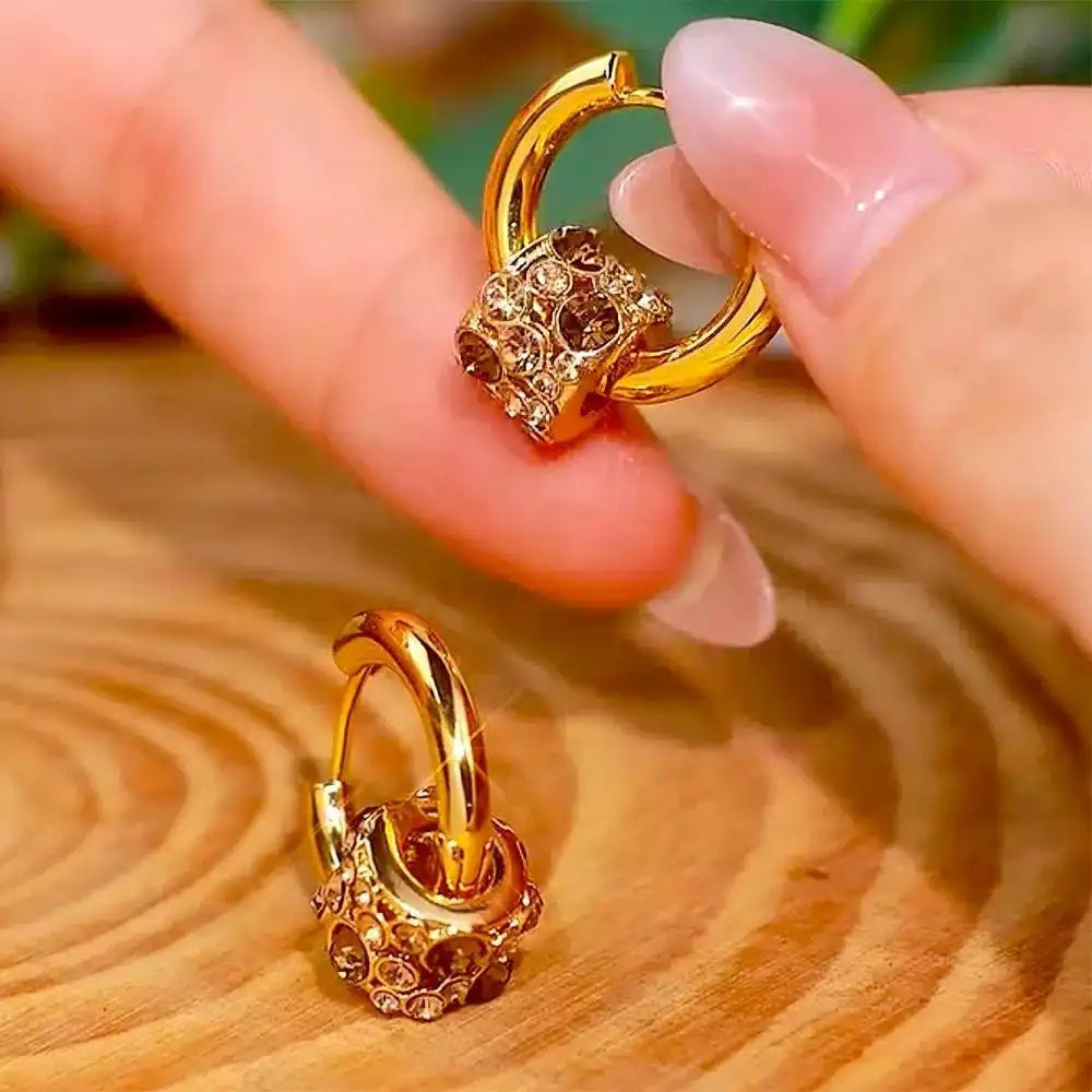 Gold Faceted Crystal Ball Hoop Earrings