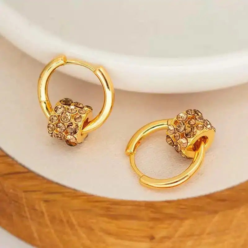 Gold Faceted Crystal Ball Hoop Earrings