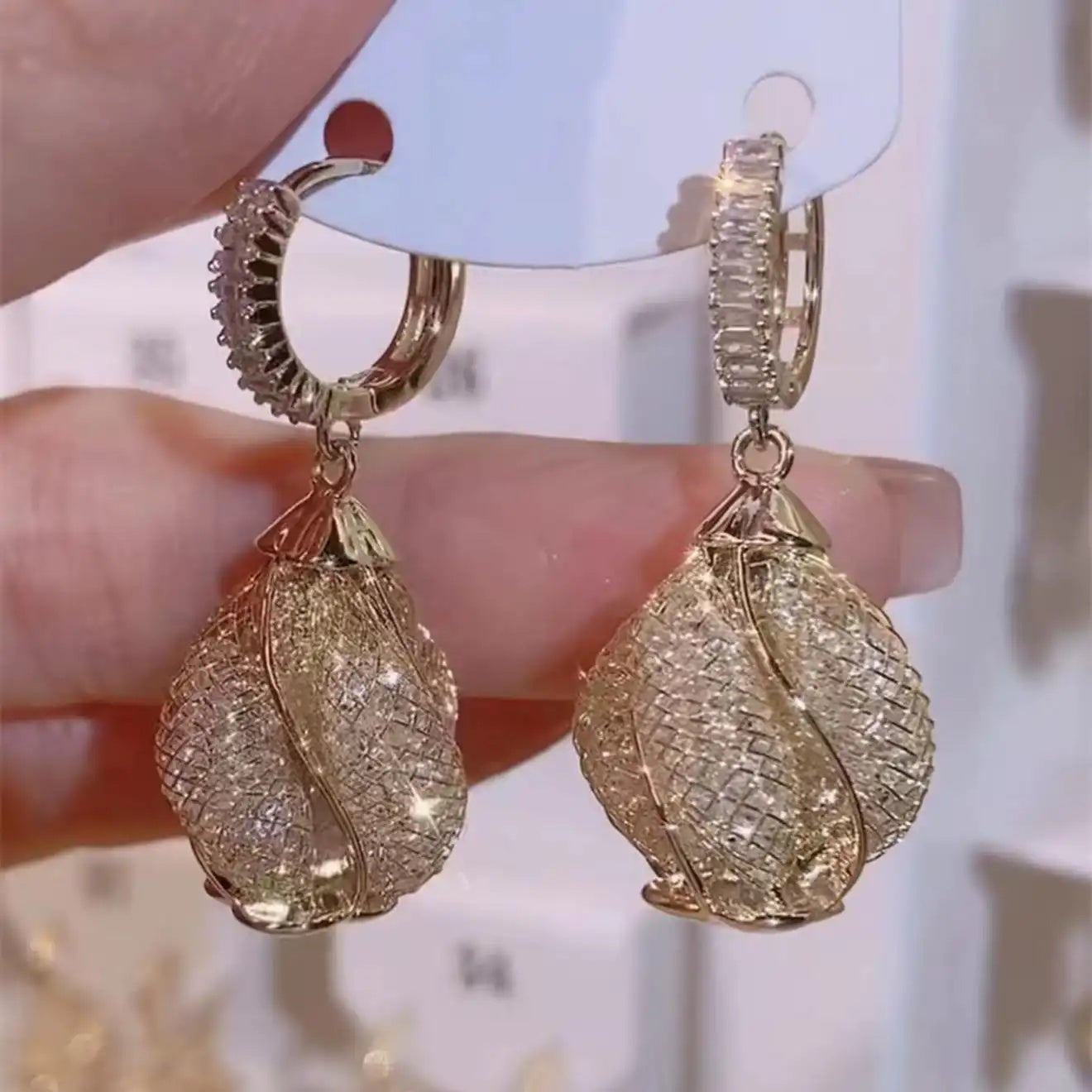 Gold Filigree Teardrop Drop Earrings