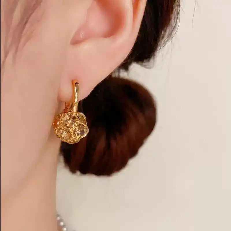Gold Floral Ball Hoop Earrings