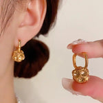 Gold Floral Ball Hoop Earrings